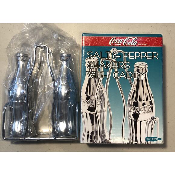 Coca Cola "Salt And Pepper Shaker Set " - Die Cast Chrome Plated Metal - Picture 1 of 4